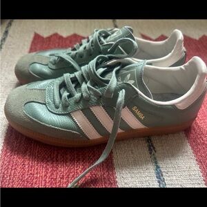 Adidas Samba Leather Green Sneakers with White Accents + Poncho